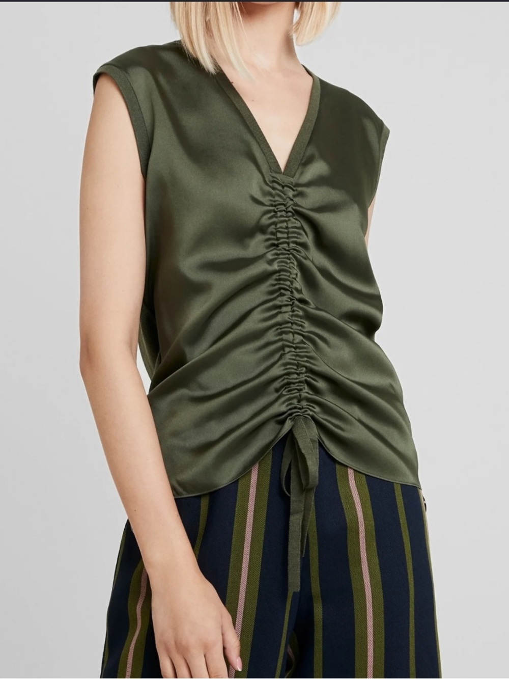Ted Baker Olive V-Neck Ruched Tie-Front Tank